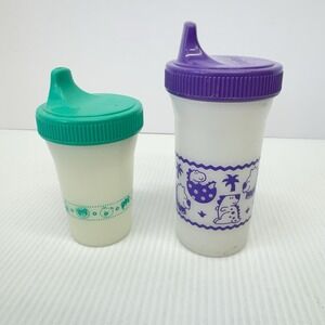 Playtex Sippy Cups Lot of 2 Green Purple Dinosaur W/ 1 Valve 90s